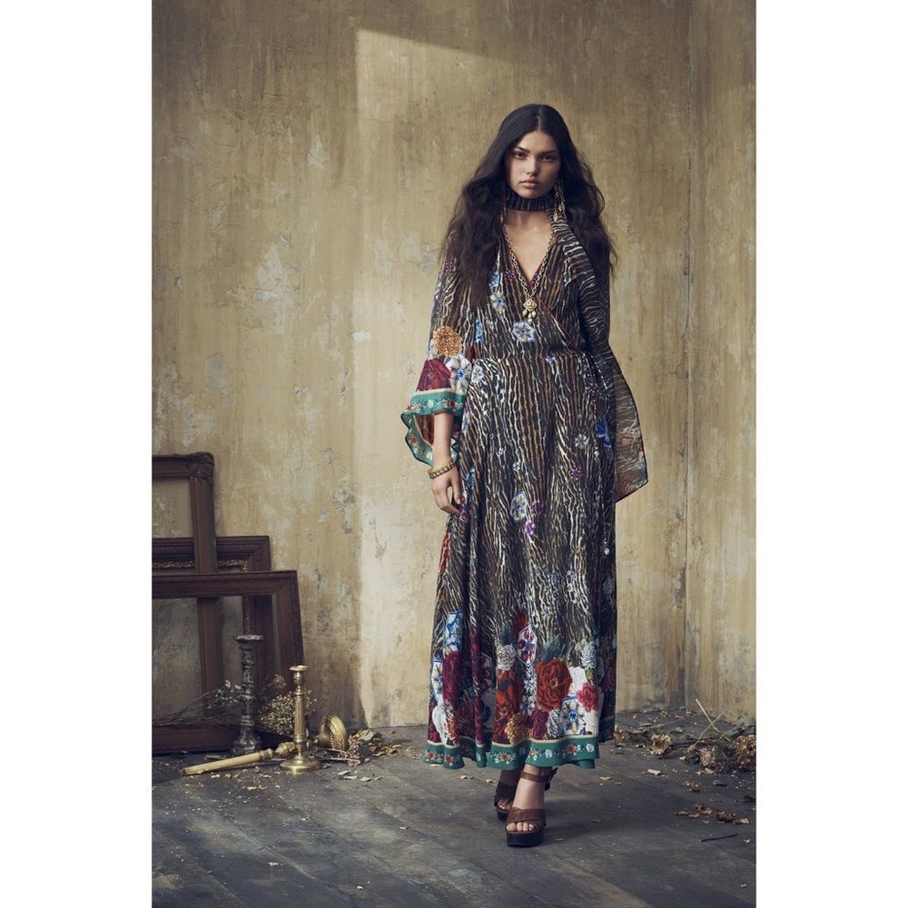 Camilla silk Wrap Dress With Neck Tie Jewel Of Jupiter